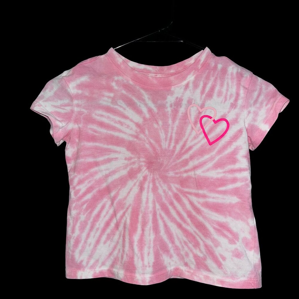 Cat & Jack Girls Tie Dye T Shirt XS 4/5 Pink Heart Graphic Short Sleeve NWOT